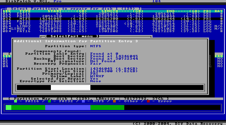 DiskPatch Partition Repair Screenshot